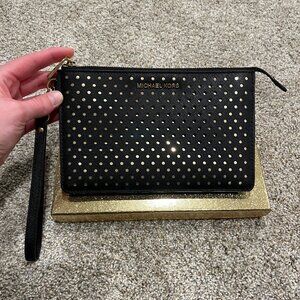 Michael Kors Perforated Dot Gusset Leather Wristlet